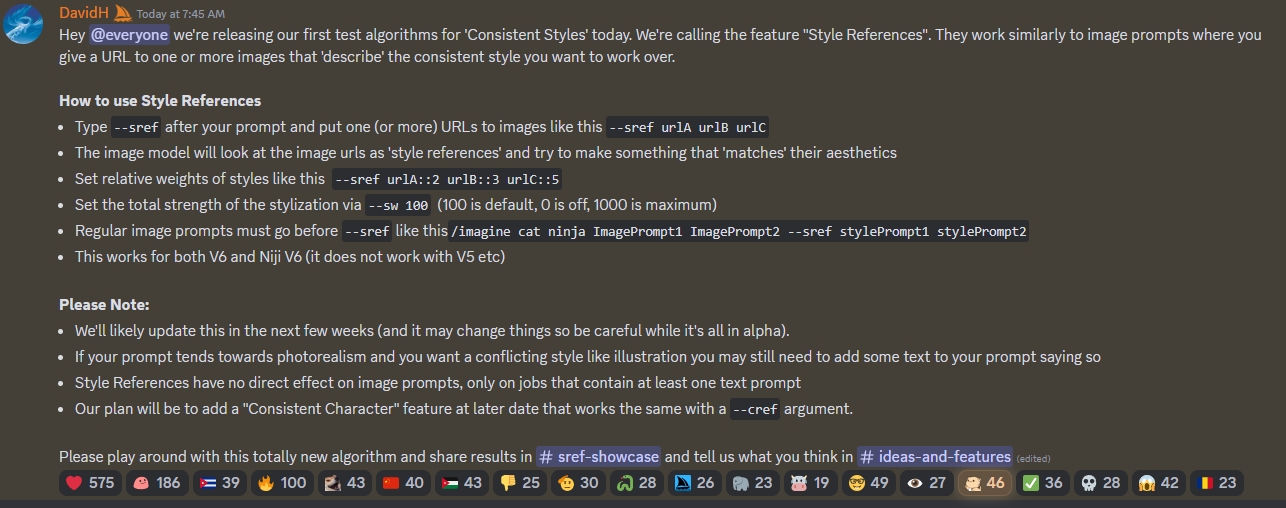 screenshot of David Holz's Discord message talking about the release for 'Consistent Style'