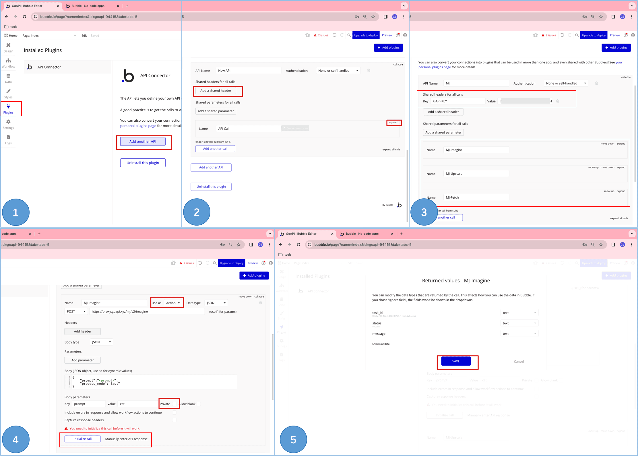 an illustration of setting up your custom API endpoints in API Connector in Bubble